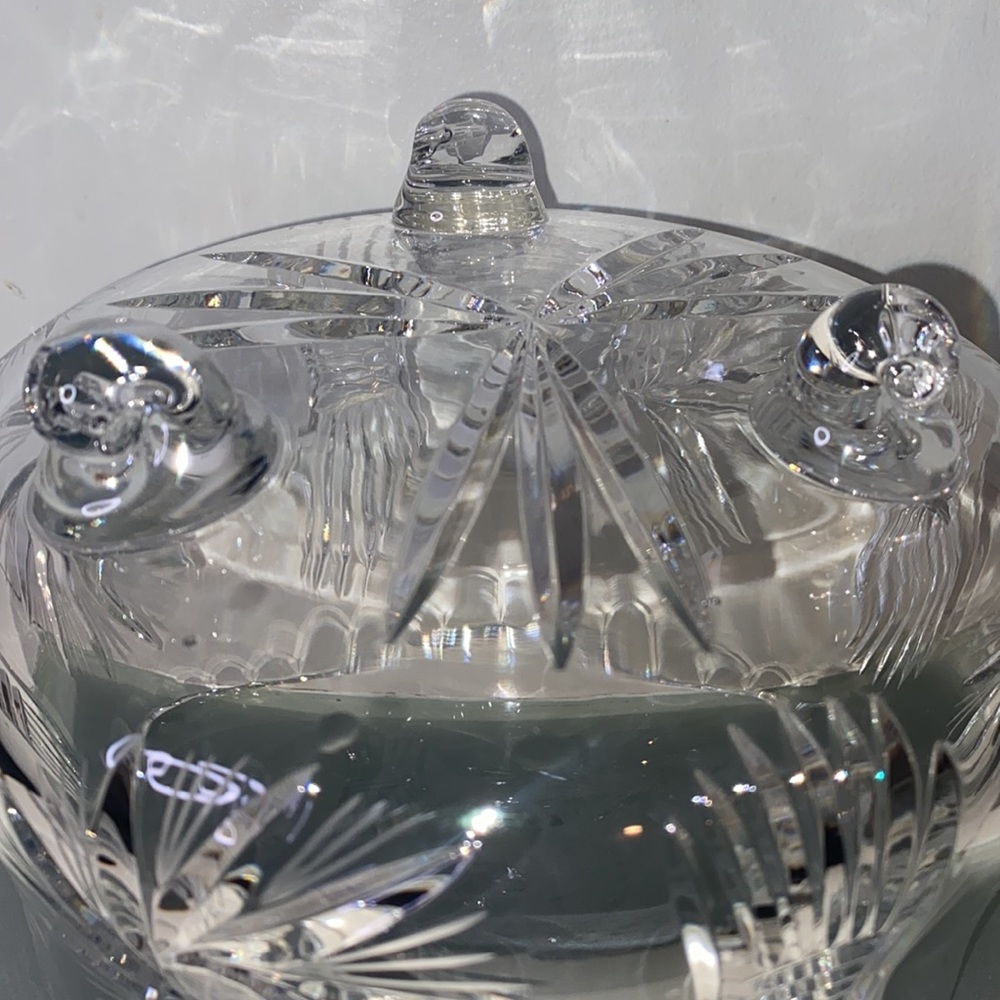 Vintage Bohemian Crystal Whirling Star Footed Candy Bowl Pinwheel Serving Dish - Picture 11 of 16